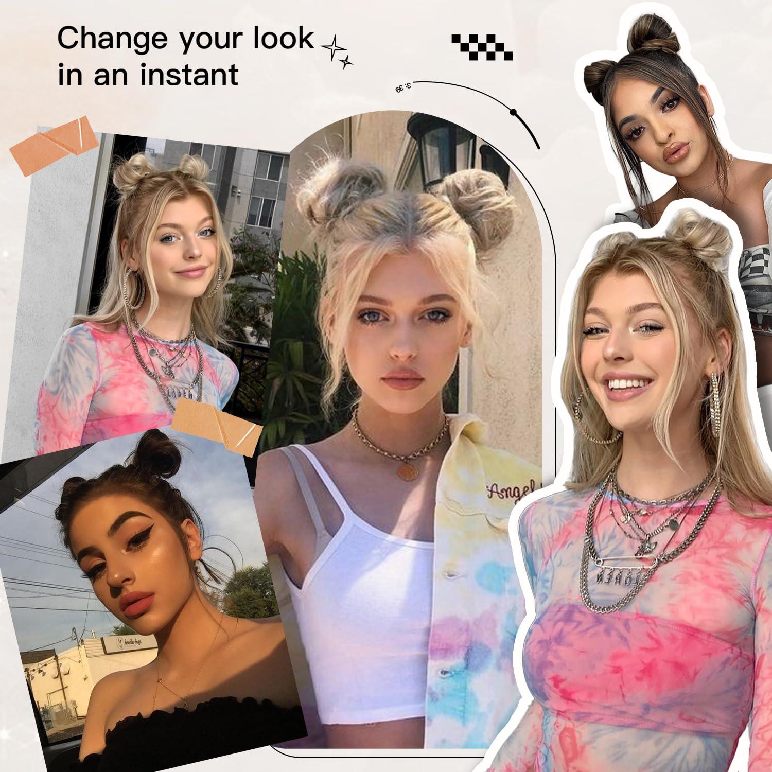 HANYUDIE HANYUDIE Space Bun Hair Pieces 2PCS Claw Clip in Hair Bun Mini Bun Hair Scrunchies Extension for Women Girls (4M)