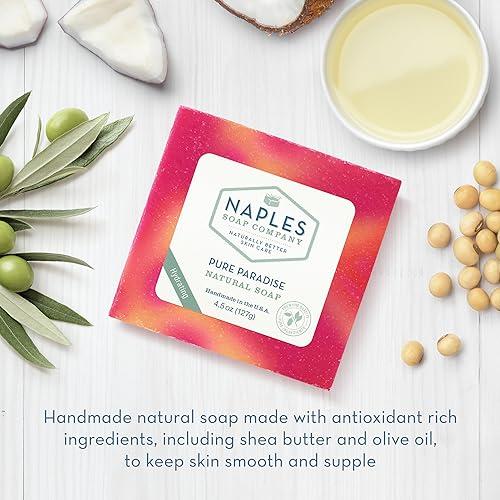 Naples Soap Company Naturally Better Skin Care Naples Soap Company Natural Shea Butter and Olive Oil Soap Bar Antioxidant-Rich Soap Bar Naturally Moisturizes for Smooth, Supple Skin No Harmful Ingredients Pure Paradise, 4.5 oz
