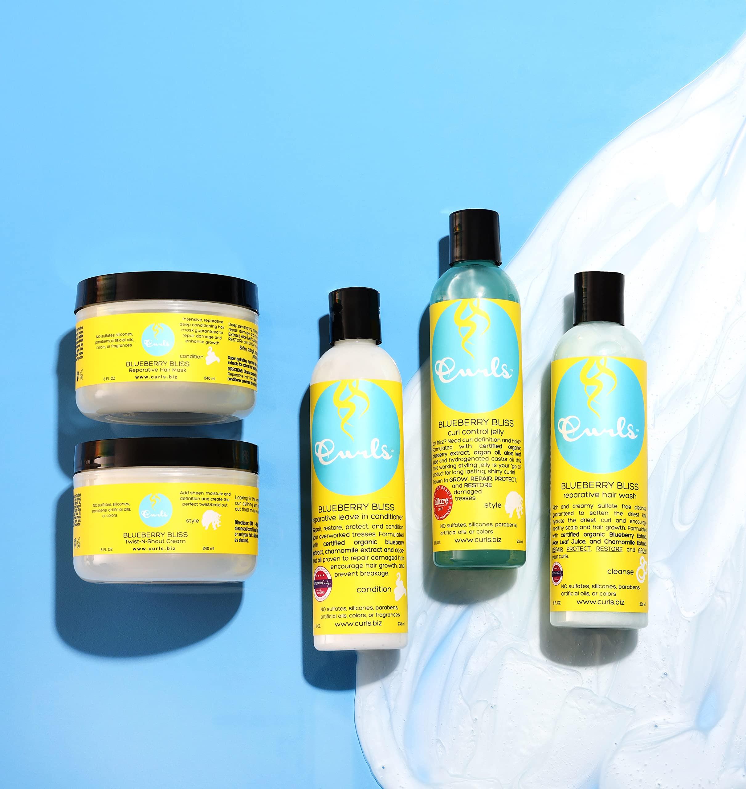 Curls Curls Blueberry Bliss Control Jelly - 8 oz, Define & Defrizz, Wash and Go\'s, Twist Outs & Braid Outs, for Wavy, Curly, and Coily Hair Types