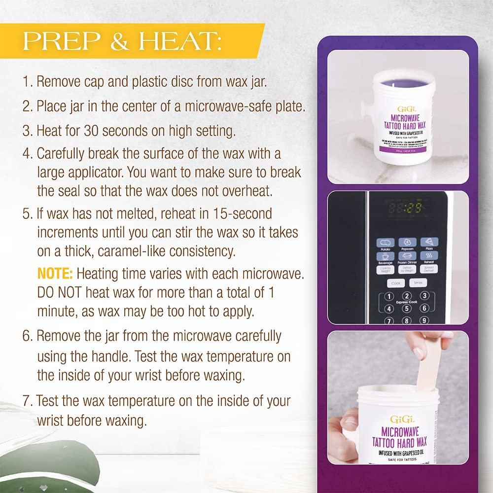 GiGi GiGi Microwave Tattoo Hard Wax Kit - Hair Removal Wax for Sensitive Skin & Tattoos, Includes After Wax Oil & Applicators, 8 oz