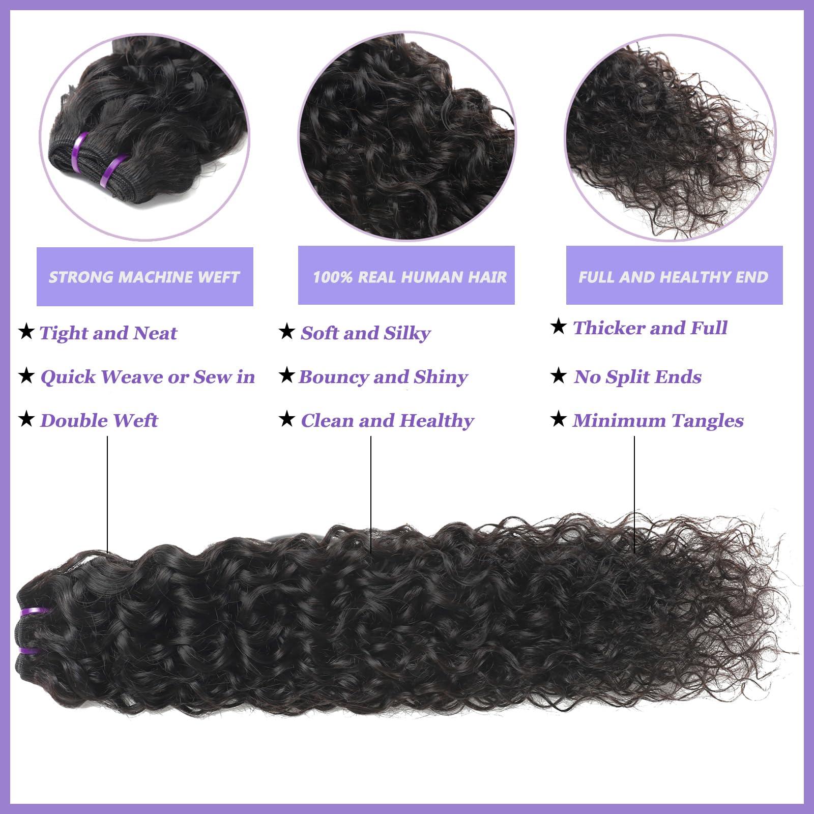 PINJUOO Water Wave 4 Bundles Human Hair 22 24 26 28 Inch Long Brazilian Human Hair Bundles 100% Unprocessed Remy Hair Bundles Raw Hair Extensions Natural Color