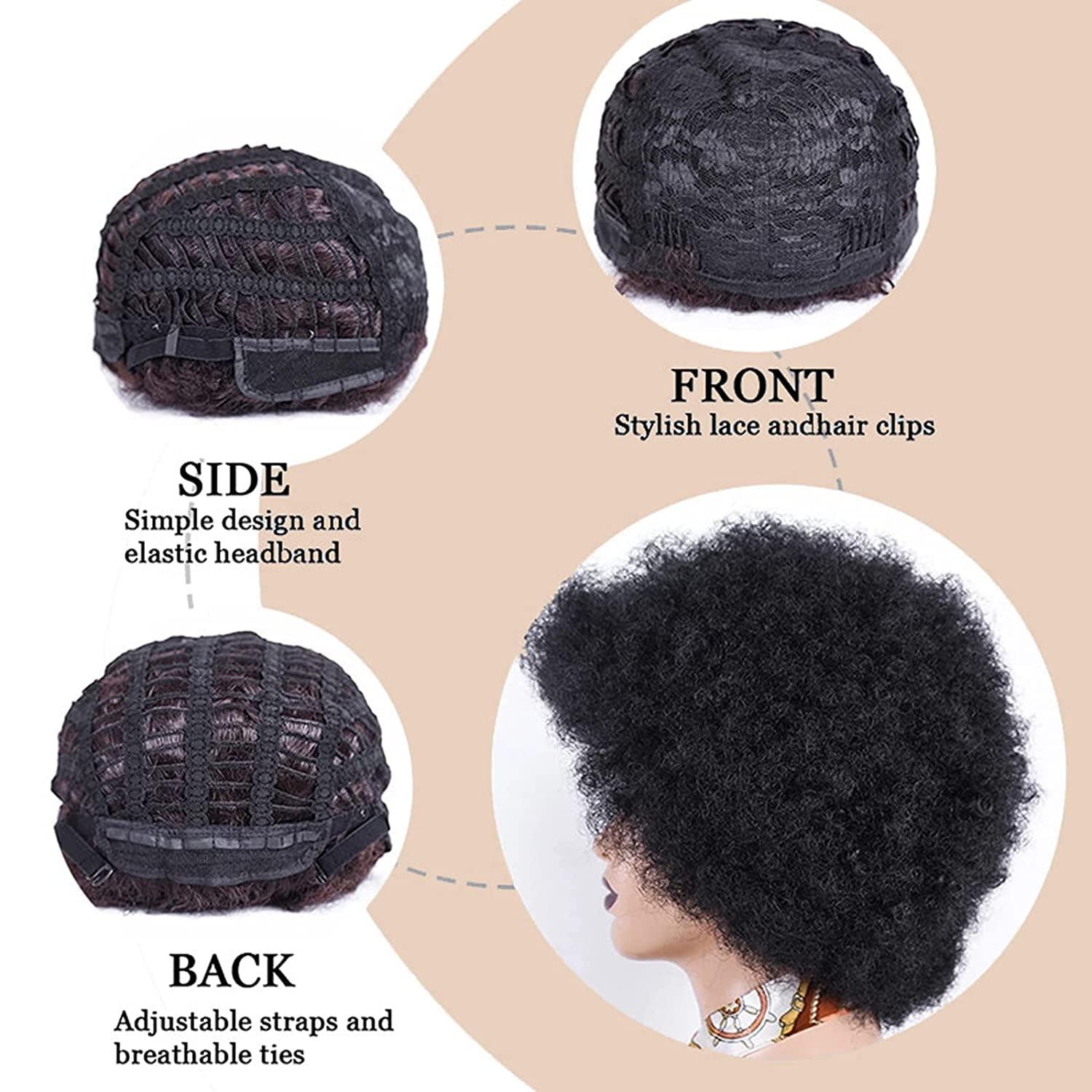 Petelf Short 70s Afro Wigs for Black Women Kinky Curly Brown Afro Puff Wig Bouncy and Soft Natural Looking Disco Party Wig Medium Premium Synthetic Women Afro Wig for Daily Cosplay Costume