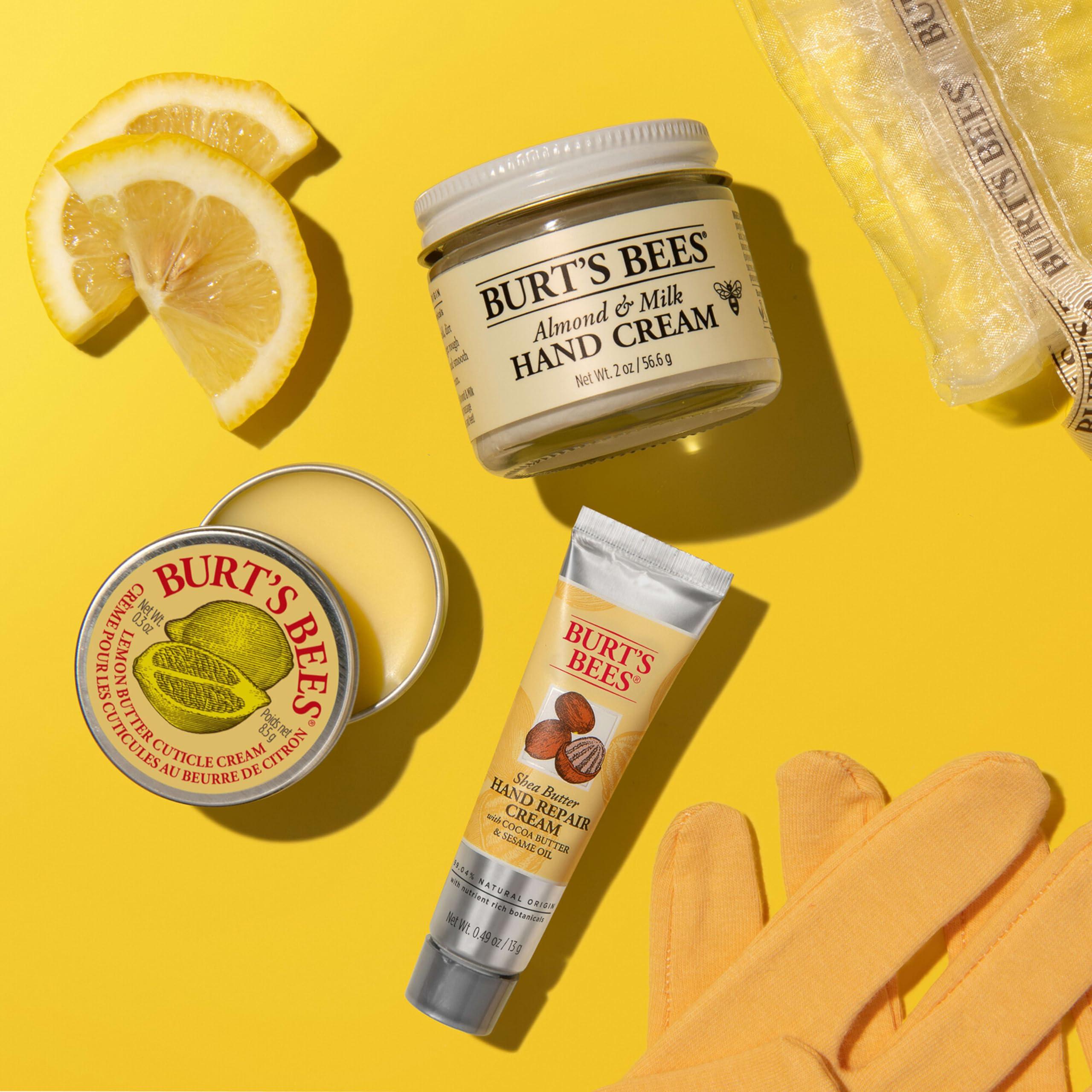 Burt's Bees Burt\'s Bees Christmas Gifts, 3 Body Skincare Stocking Stuffers, Hand Repair Set, 3 Hand Creams plus Gloves - Almond Milk Hand Cream, Lemon Butter Cuticle Cream, Shea Butter Hand Repair Cream