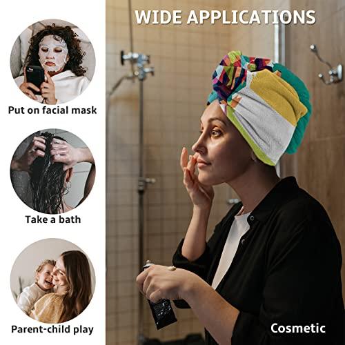 LEOSUCRE LEOSUCRE Microfiber Hair Towel Wrap Ultra Absorbent Hair Cap, Doodle Dog Hair Towel with Buttons Hair Drying Towel Turban Bath Hair Wrap for Woman 26x10in Abstract Art Geometry Splicing Animal