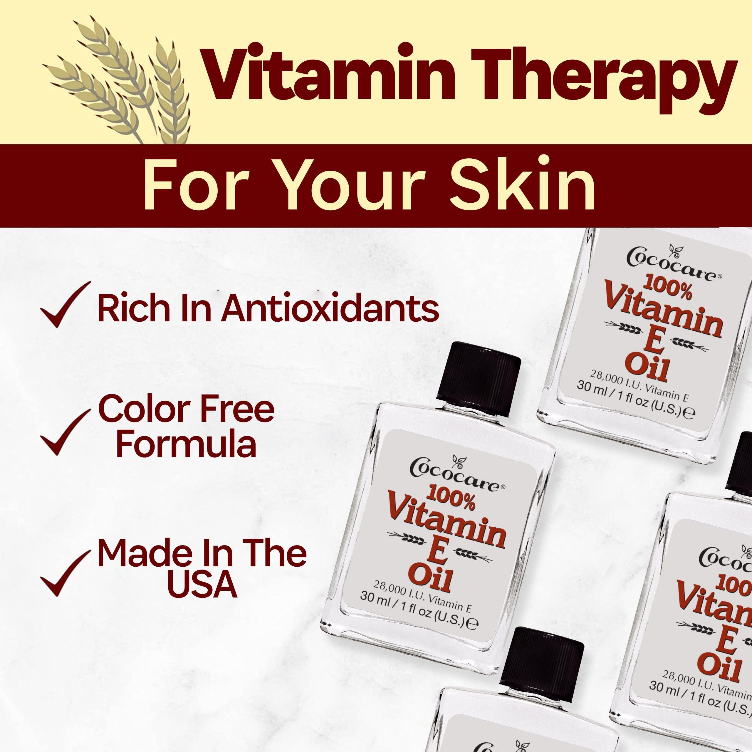 COCOCARE COCOCARE 100% Vitamin E Oil - Maximum Moisture for Dry Skin - 28000 I.U Wrinkle Reduction - 1 Fl Oz