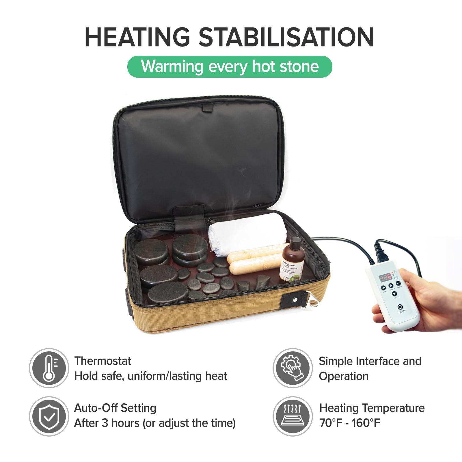 Goodtar Goodtar Portable Hot Stones Warmer Set Spa Salon Massage Digital Electric Heater Kit with 16 Basalt Stones