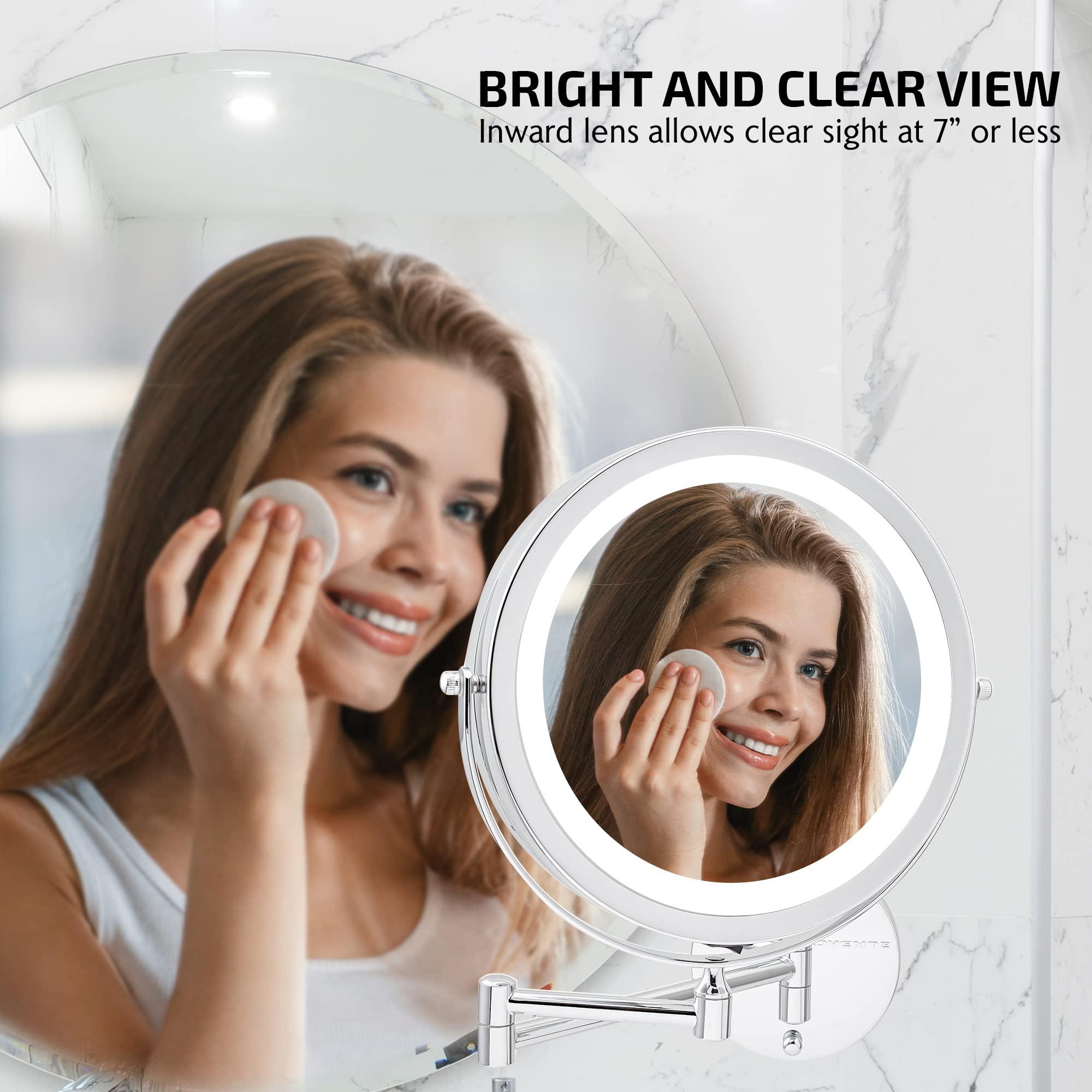 OVENTE OVENTE 9" Lighted Wall Mount Makeup Mirror with 1X/10X Magnification, Cordless Double Sided Magnifying Round Vanity Mirror, 360 Swivel Design, Extendable and Folding Arm, Polished Chrome MFW85CH1X10X
