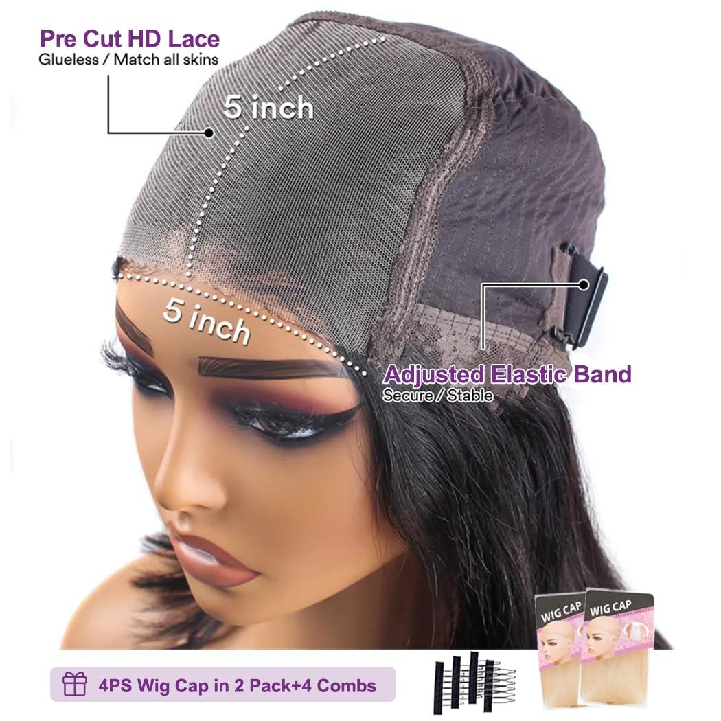 Uonoco Uonoco Glueless Wigs Human Hair Pre Plucked Pre Cut 5x5 HD Lace Closure Wigs Human Hair Wear and Go Glueless Wig 180% Density Body Wave Lace Front Wigs Human Hair for Women with Natural Hairline