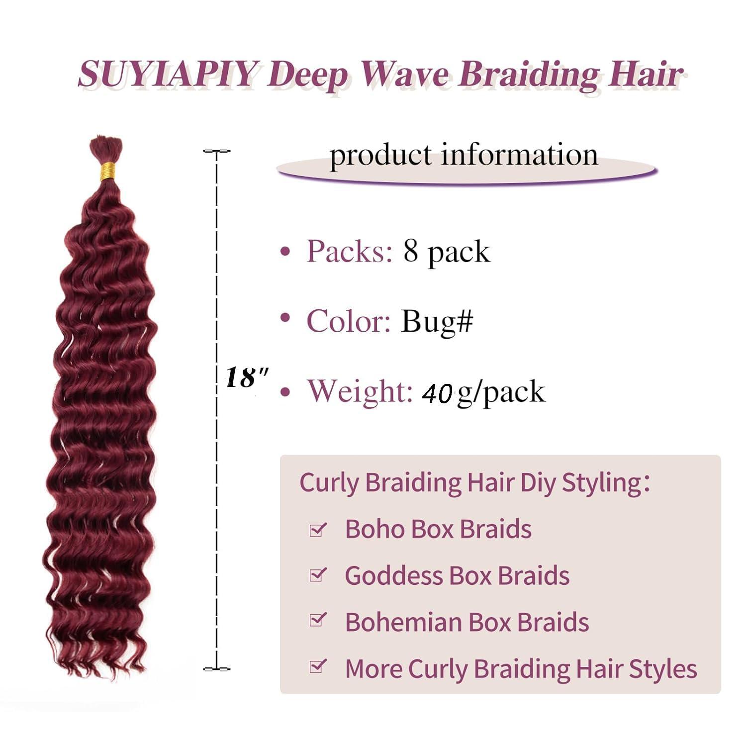 SUYIAPIY SUYIAPIY Boho Hair for Braiding Deep Wave Bulk Hair for Braiding Curly Braiding Hair Wet and Wavy Braiding Hair Deep Water Wave Braiding Hair Extensions (Bug#, 18 inch,8pack)