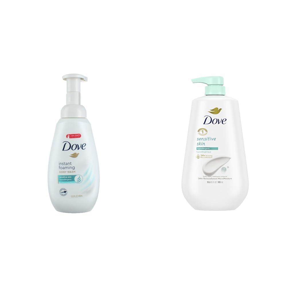 Dove Dove Instant Foaming Body Wash for Softer and Smoother Skin Sensitive Skin Effectively Washes Away & Body Wash with Pump Sensitive Skin Hypoallergenic, Paraben-Free, Sulfate-Free, Cruelty-Free