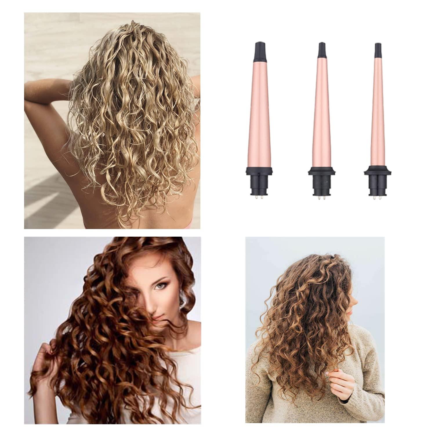 JAETON Curling Iron Wand Set, Curling Wand 3 in 1 Hair Curling Wands Interchangeable Ceramic 0.35-1.25inch Barrel Hair Curler, with Heat Resistant Glove