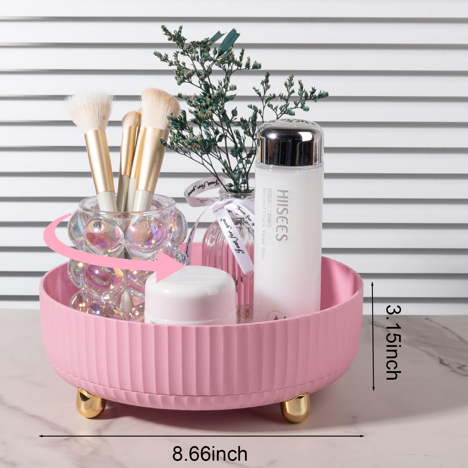 Anyoifax Anyoifax Makeup Perfume Organizer Tray 360 Degree Rotating Lazy Susan Skincare Lotion Organizer Spinning Cosmetics Storage for Dresser, Vanity, Bathroom Countertop, Small Pink