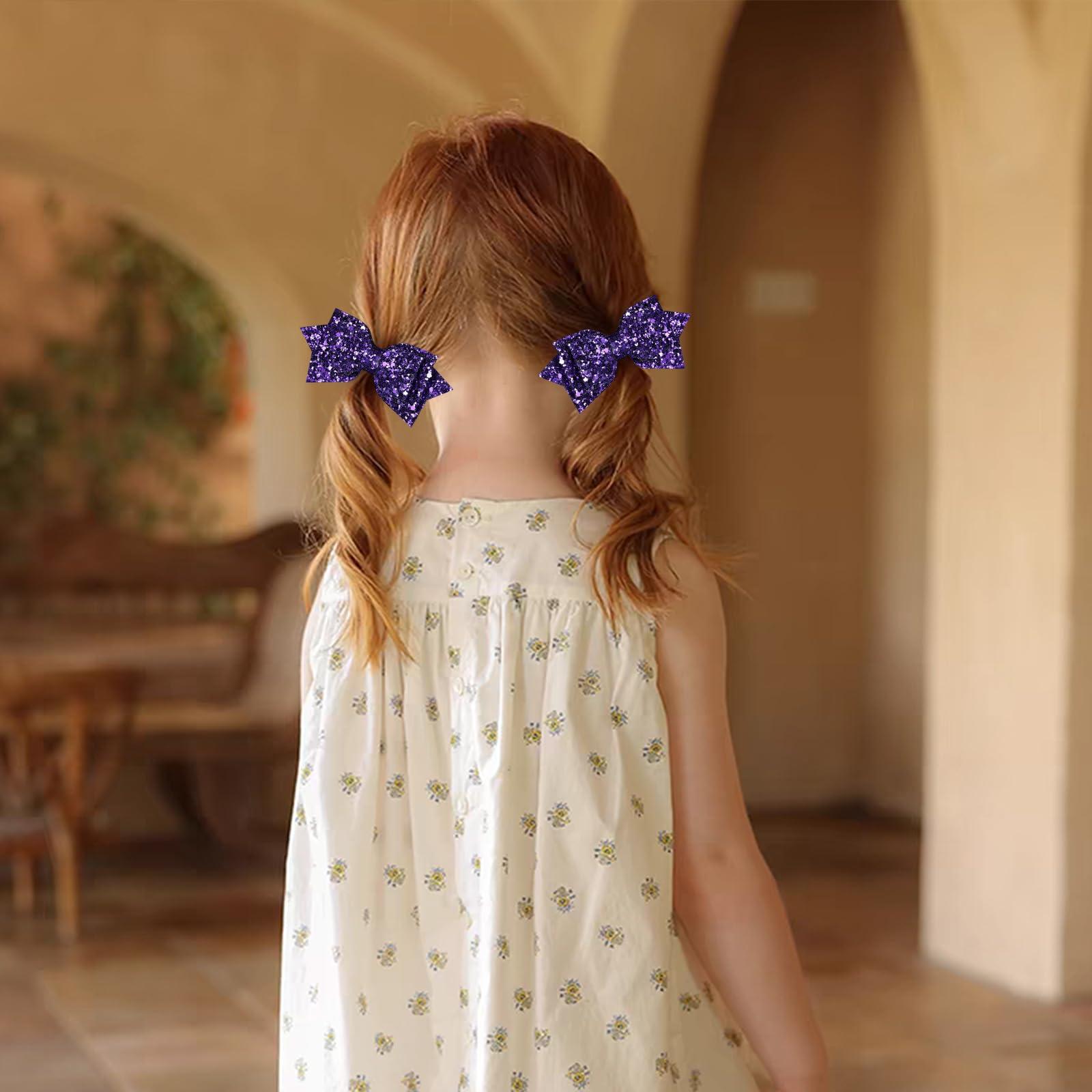 Miroksh 4\" Glitter Purple Hair Bow Clips Sparkling Sequin Alligator Barrettes Pins for Teens Toddler Cheerleader Girls Kids Halloween Costume Decor Accessory Back School Mardi Gras Gift