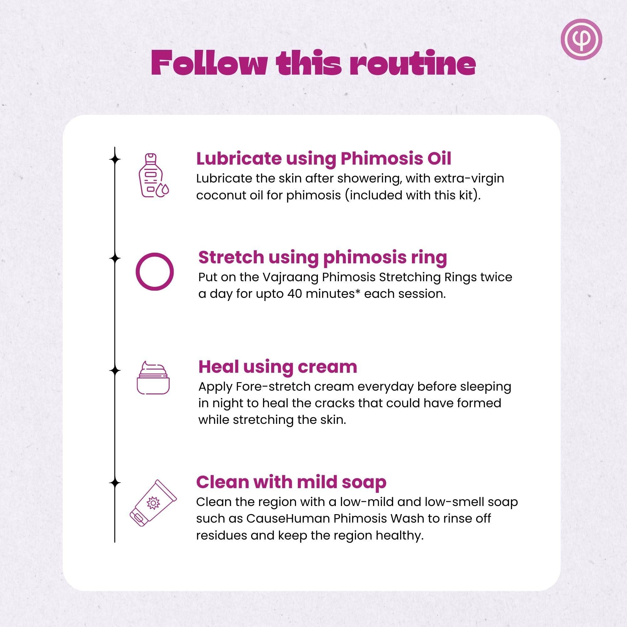 VAJRAANG Vajraang Phimosis Stretching Rings Kit, Ring Removal Tool And User Manual | Includes 20 Graduated Rings | Fast Results | No-Side-Effects (With Phimosis Oil)