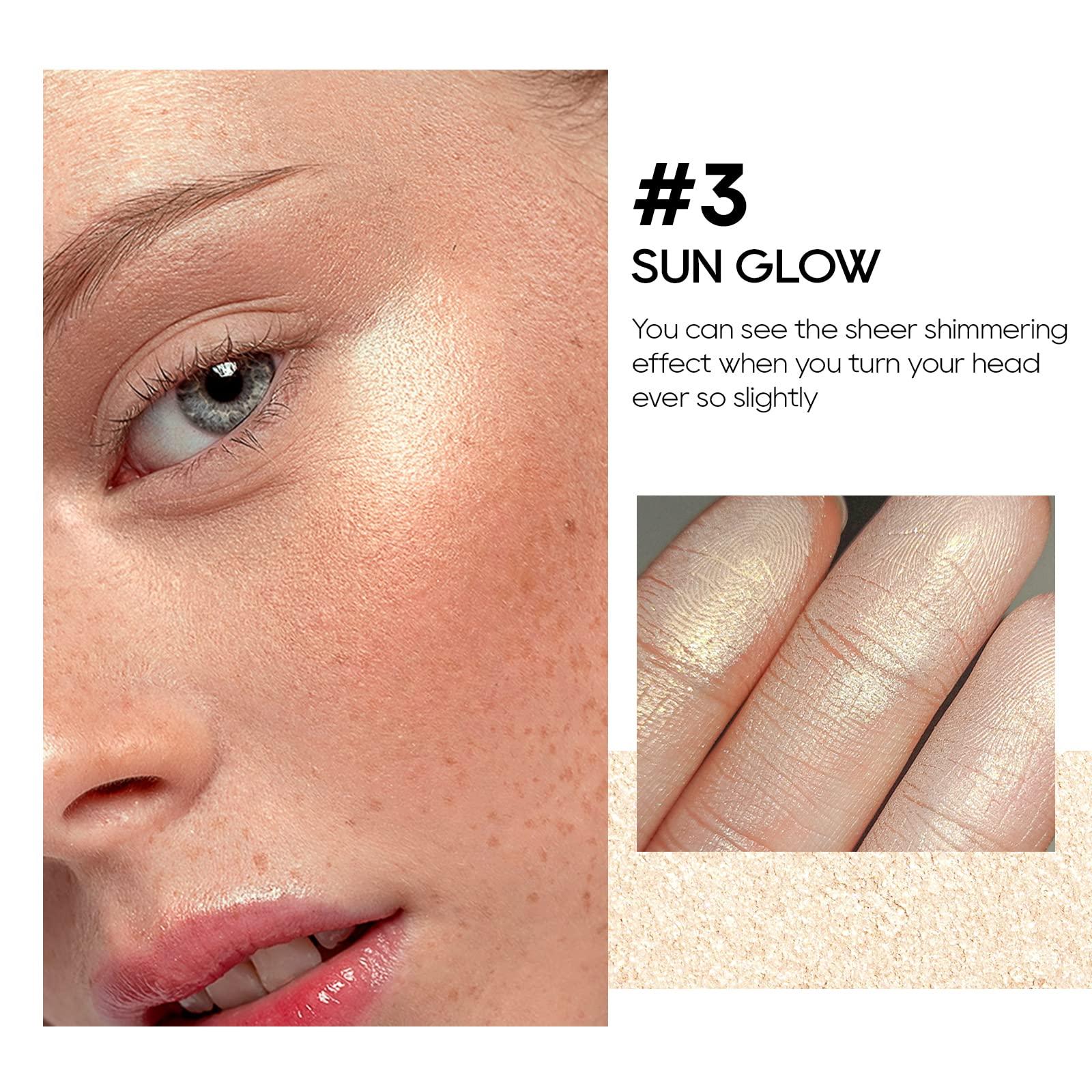 FREEORR FREEORR Baked Highlighter Powder Palette, Makeup Highlighter Powder Palette Sheer Shimmering Finish Face Highlighters Makeup Iluminadores de Maquillaje #03 Sun Glow