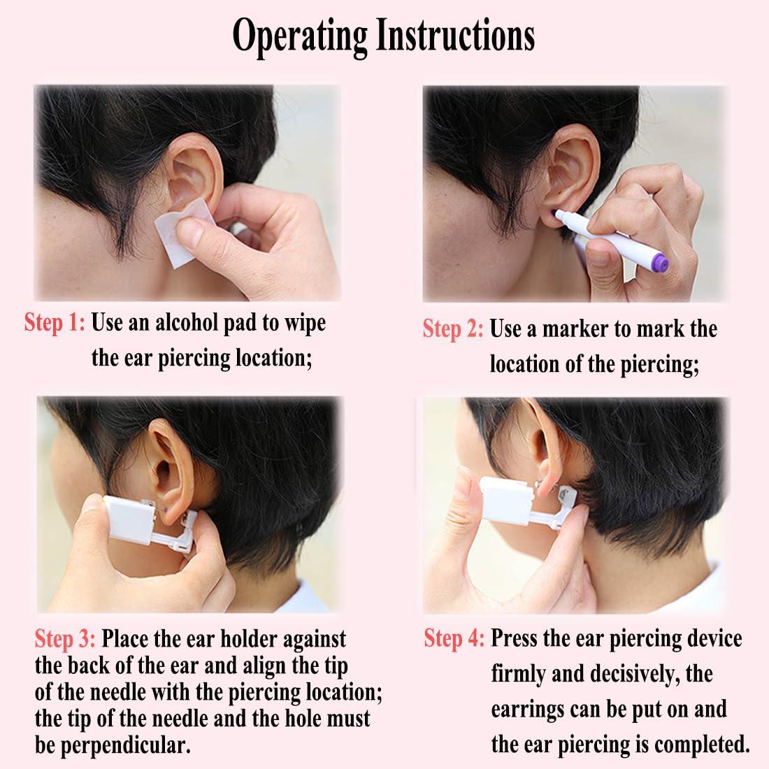 VitaCool VitaCool Ear Piercing Kit Disposable Ear Cartilage Piercing Gun Kit with Sterile Multi-sized CZ Studs Easy and Safe Earring Self Piercing Kit for Yourself Use at Home (Style C-CZ-2/3/4mm+)