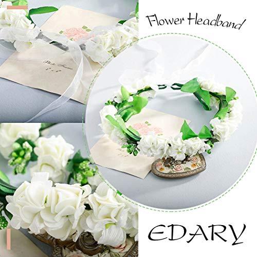 Edary Edary Boho Flower Headband Wedding Wreath Garland Floral Wrist Band for Women and Girls(2PCS) (White)