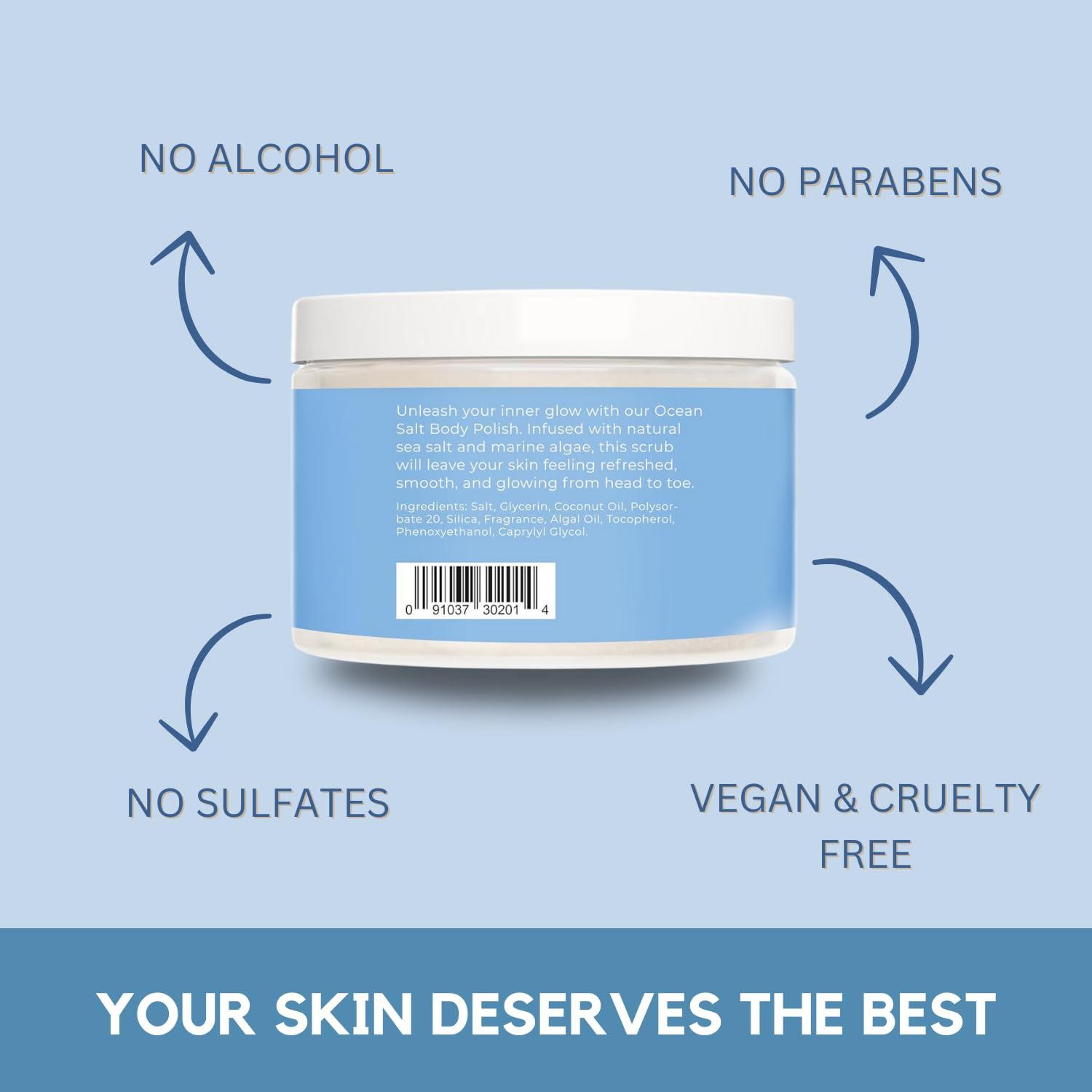 Florida Salt Scrubs Sea Salt Body Scrub by Florida Suncare - Ocean Salt Body Polish Infused with Marine Algae - Exfoliating Face and Body Scrub - Facial Scrub Exfoliator to Tackle Acne (Coconut, 3.3 oz)