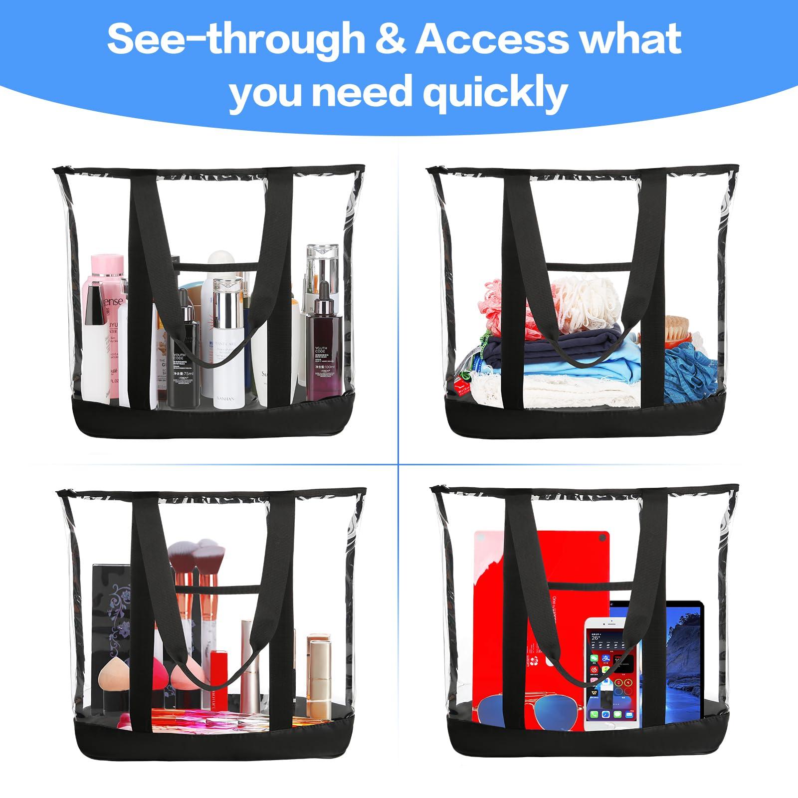 HAOGUAGUA HAOGUAGUA Extra Large Clear Cosmetic Toiletry Bag, Large Clear Makeup Bag, Waterproof Transparent Plastic PVC Tote Shoulder Bag with Handles (BLACK)