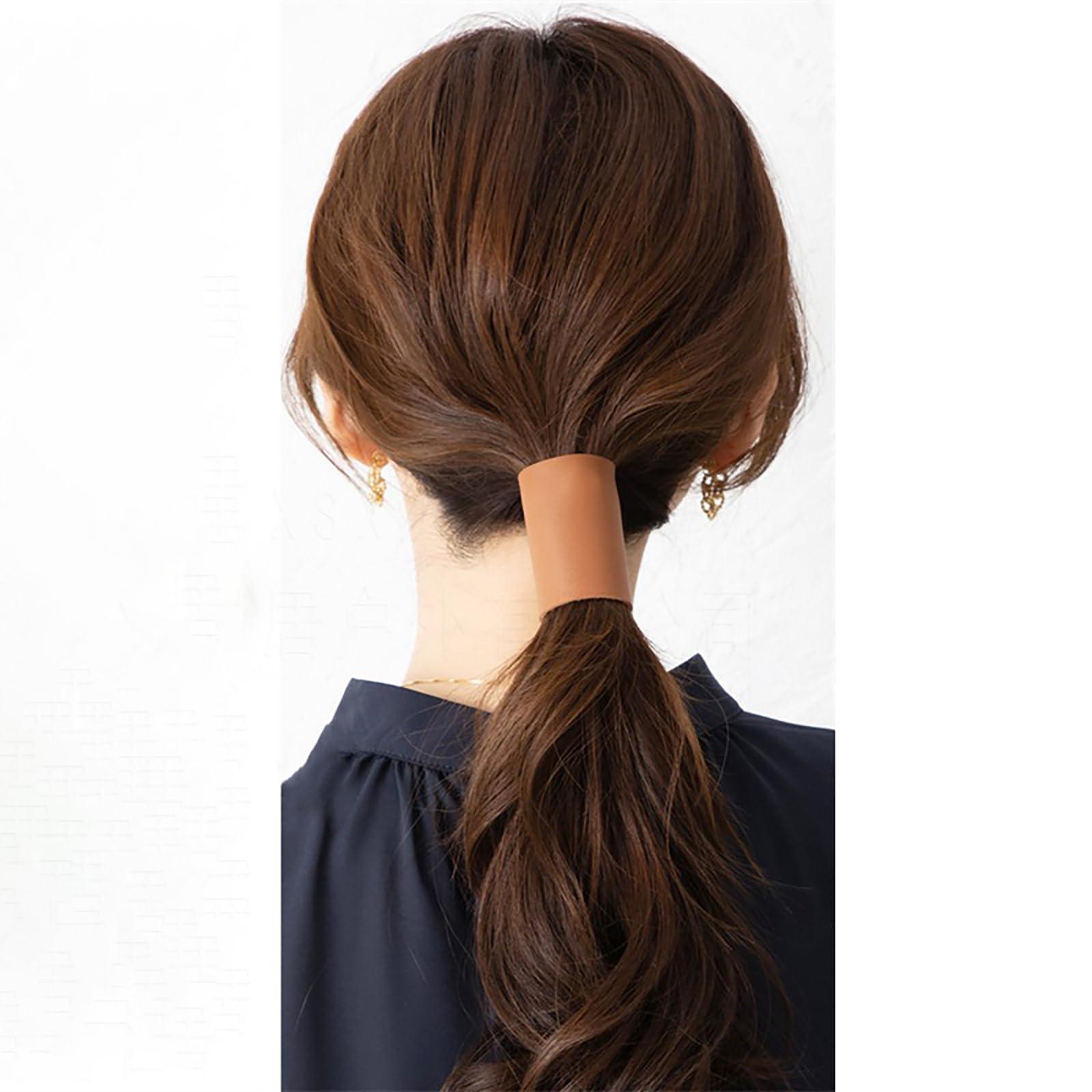 LJJCSFF 2PCS Leather Hair Cuff Hair Glove Wrap Motorcycle Ponytail Holders Leather Hair Wraps Hair Ties Ponytail Wrap Hair Accessories Brown