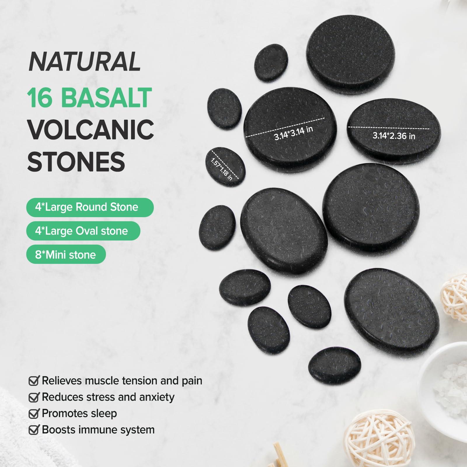 Goodtar Goodtar Portable Hot Stones Warmer Set Spa Salon Massage Digital Electric Heater Kit with 16 Basalt Stones