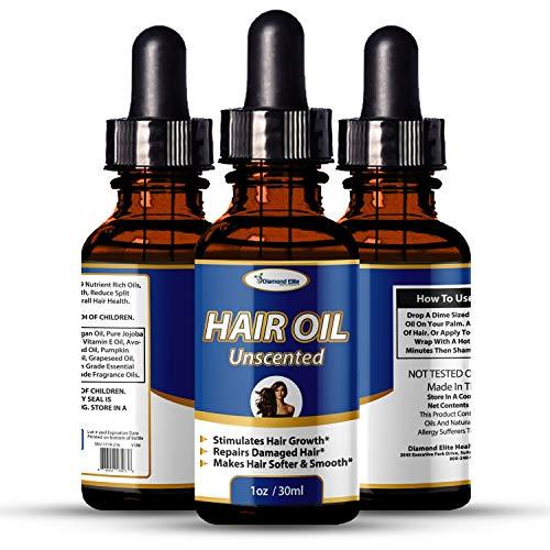 Diamond Elite Health Products Organic Hair Oil - Best Hair Treatment For Dry, Damaged Hair and Scalp with Jojoba, Olive, Sweet Almond Oils - Best Oil For Smooth, Shiny, Silky and Healthy Hair (5 Scents)