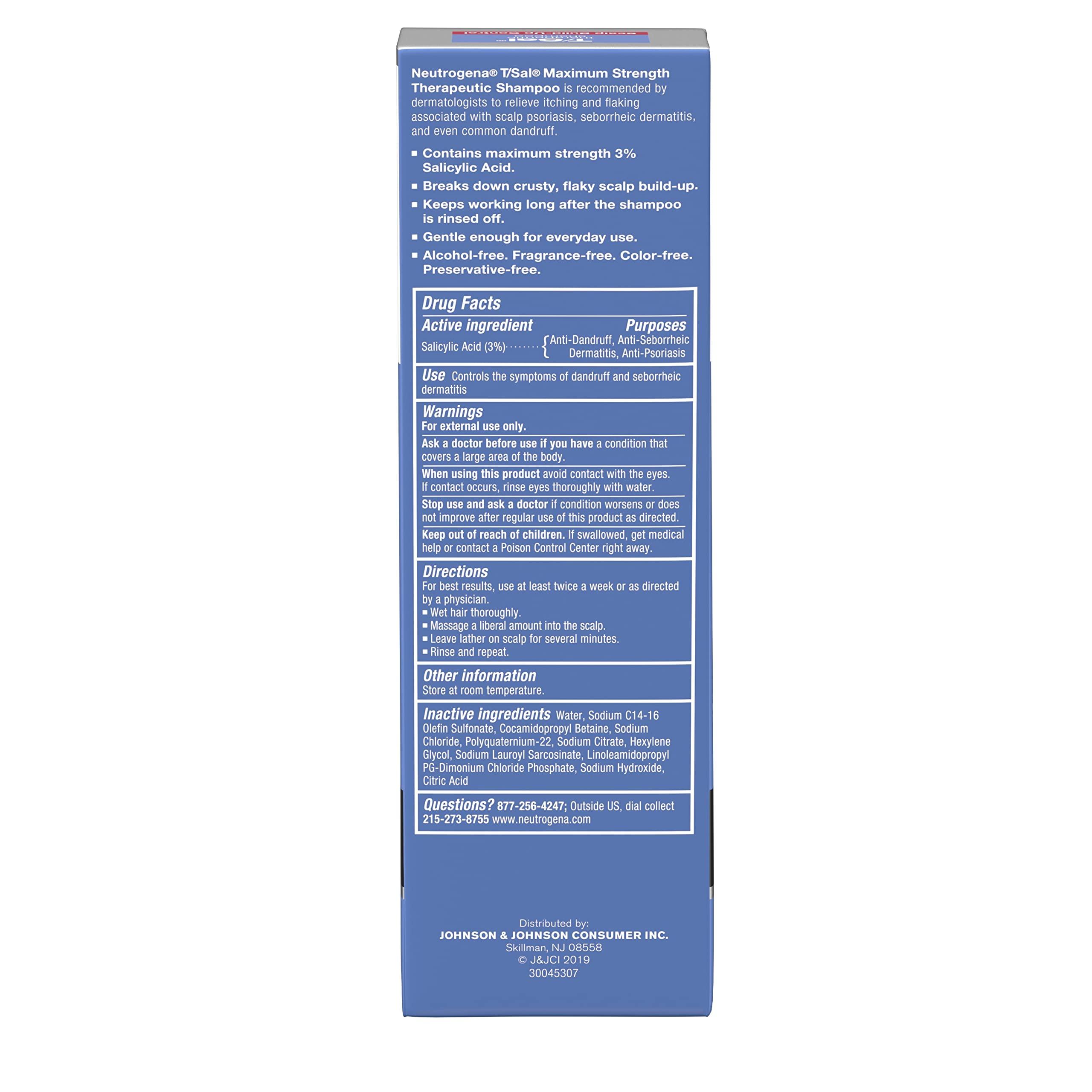 Neutrogena Neutrogena T/Sal Therapeutic Scalp Shampoo for Scalp Build-Up Control with 3% Salicylic Acid, Scalp Treatment for Dandruff, Scalp Psoriasis & Seborrheic Dermatitis Relief, 4.5 fl. oz (Pack of 6)