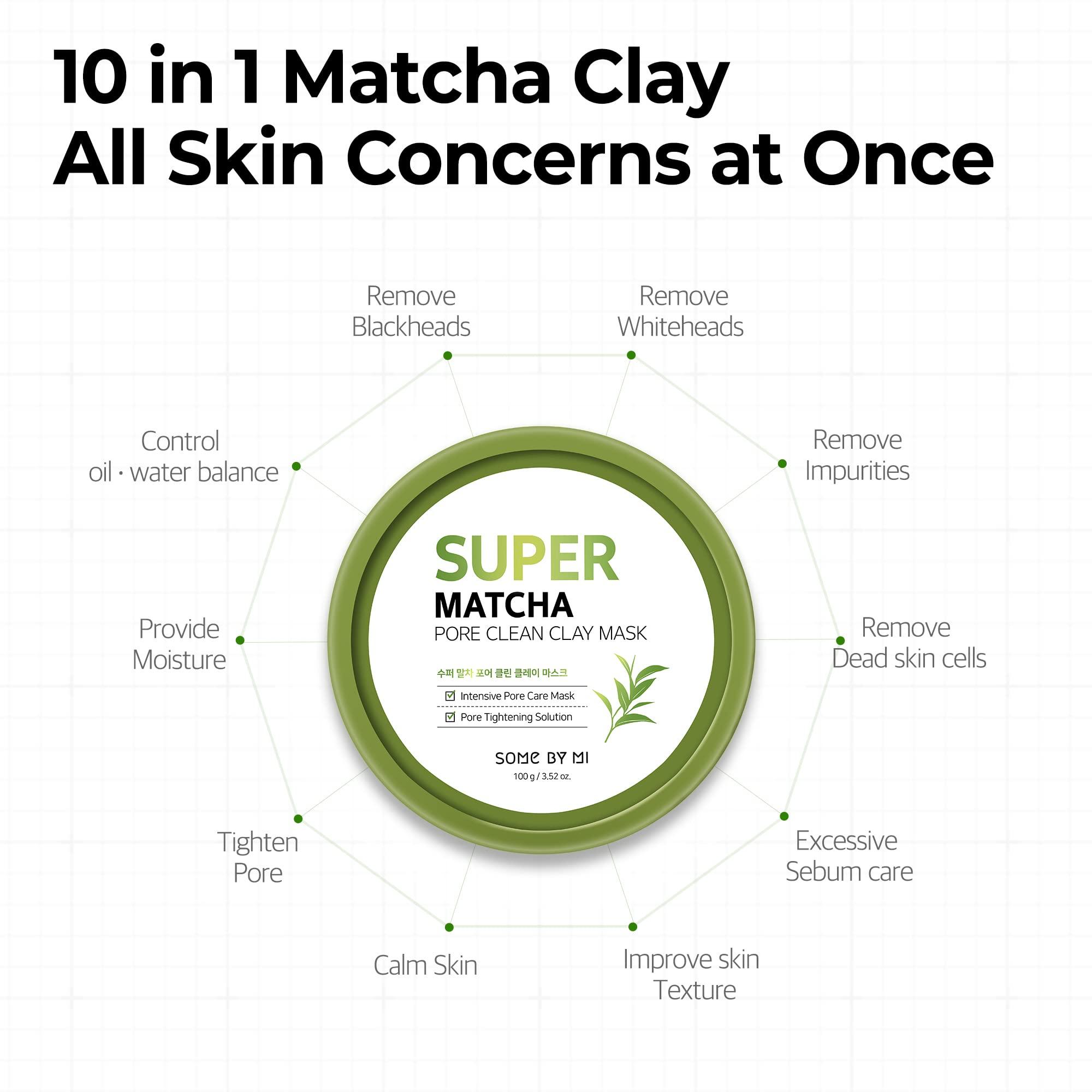 SOME BY MI SOME BY MI Super Matcha Pore Clean Clay Mask - 3.52Oz, 100g - Made from Match Water for Sensitive Skin - Skin Moisturizing Effect with Sebum and Pore Care - Korean Skin Care