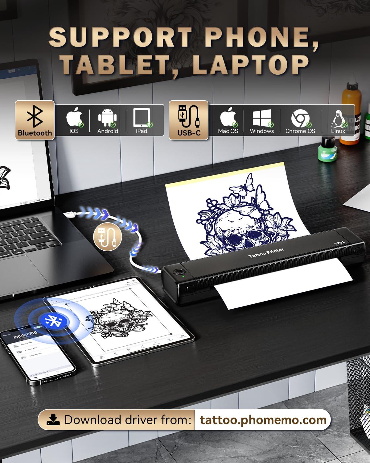 ItriAce ItriAce Tattoo Stencil Printer Bluetooth, Stencil Printer for Tattooing with 10pcs Paper, Thermal Tattoo Printer Machine for Tattoo Artist, Wireless Tattoo Transfer Printer Compatible with Phone PC