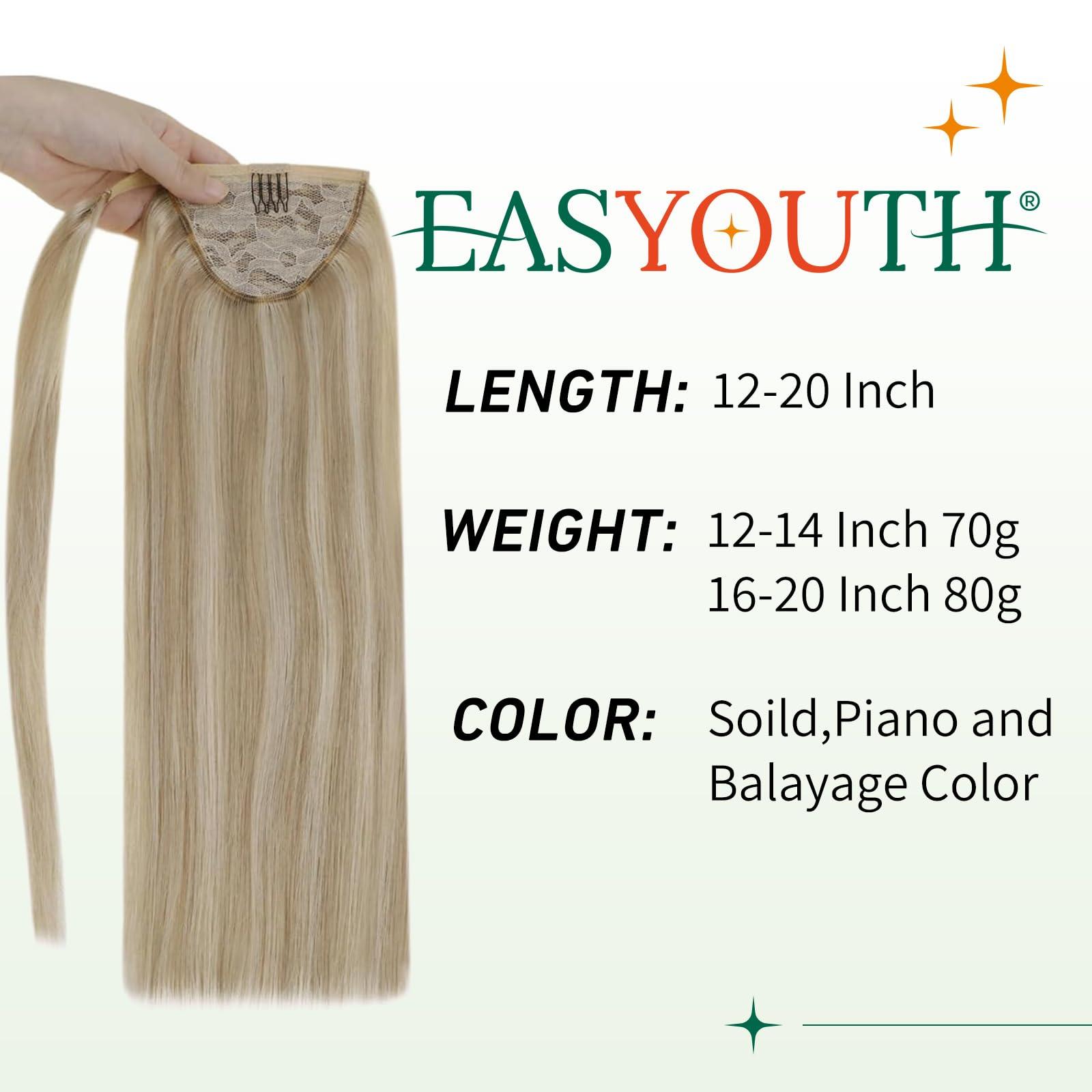 Easyouth Easyouth Blonde Ponytail Extension Human Hair Natural Pony Tails Hair Extensions Golden Blonde with Bleach Blonde Highlighted Human Hair Ponytail Extensions for Women 18Inch 80g