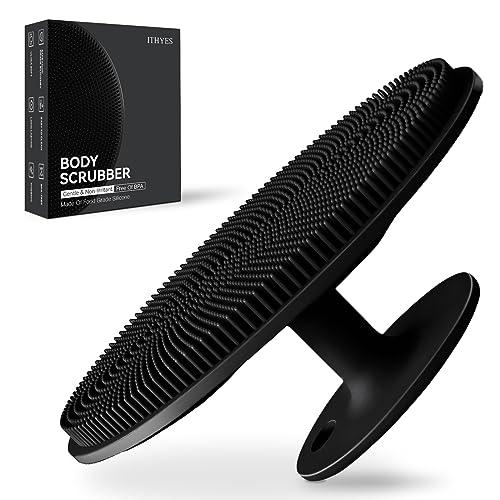 Ithyes Ithyes Silicone Body Scrubber Exfoliating Body Brush for Men Women Lathers Well Easy to Clean More Hygienic Than Loofah Shower Scrubber Face Scrubber for Sensitive Skin 1 Pack (Black)