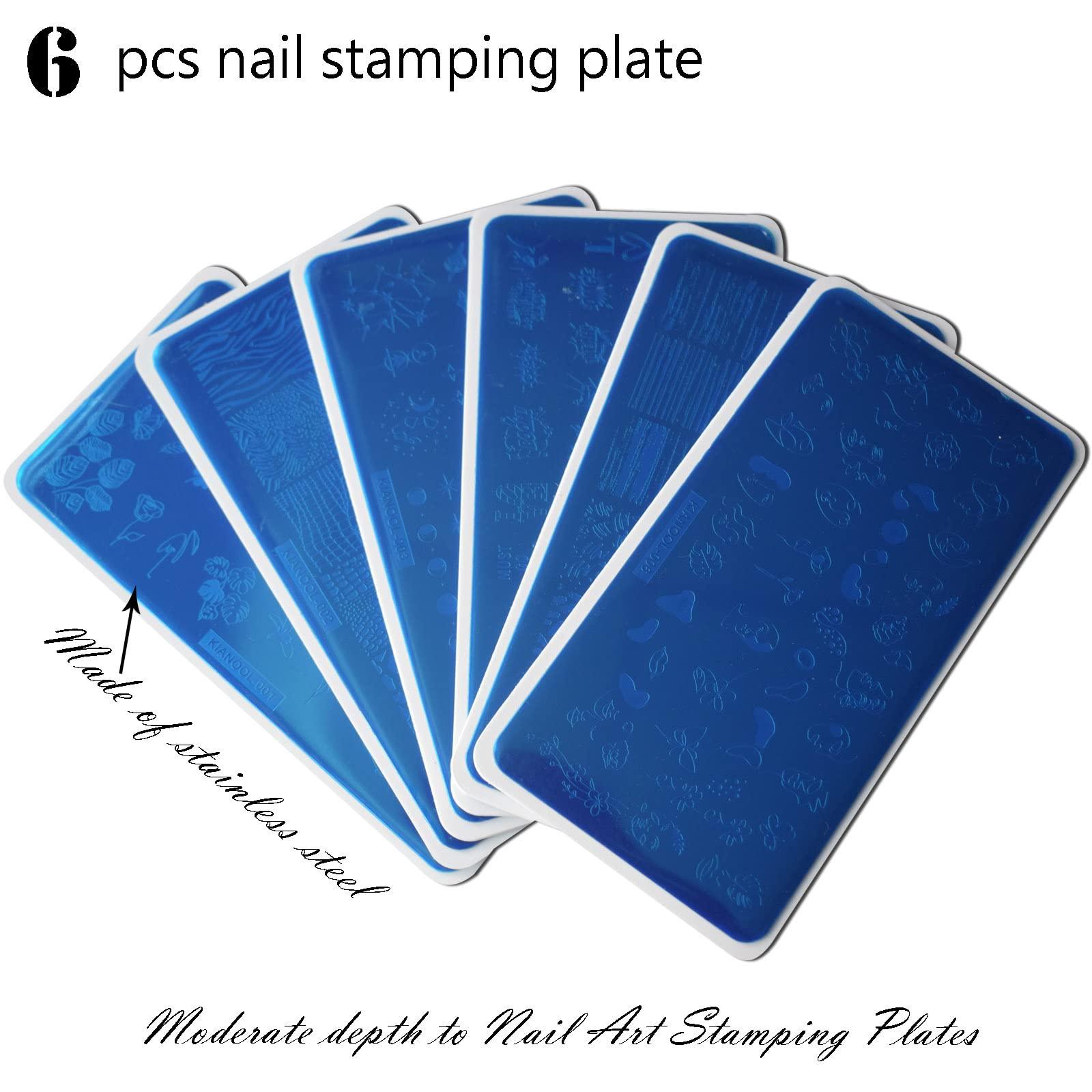 KIANOOL Flower Leaf Nail Stamping Plate 6 Pcs Nail Stamp Plates with Leopard Print Heart Stripe Holiday Nail Stamping Plate Space Star Nail Art Stamping Plates Face Nail Stamper Plate Nail Art Templates