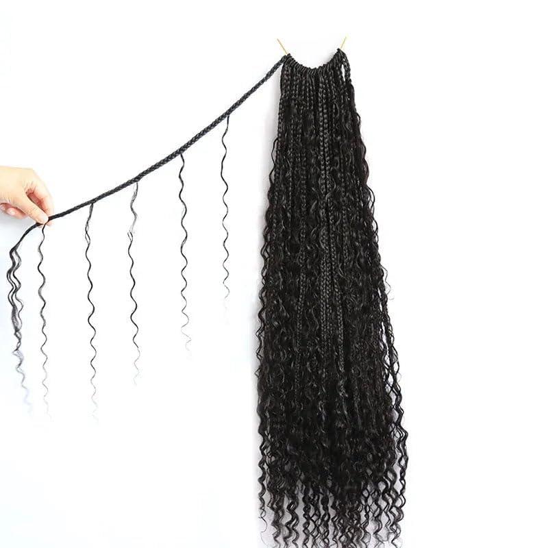 Francesca Hair Boho Box Braids Goddess Box Braids Crochet Hair Bohemian Braids Braiding Hair Box Braids with Curly Ends Pre-looped Synthetic Crochet Hair for Women 30 inch 2pack/80strands