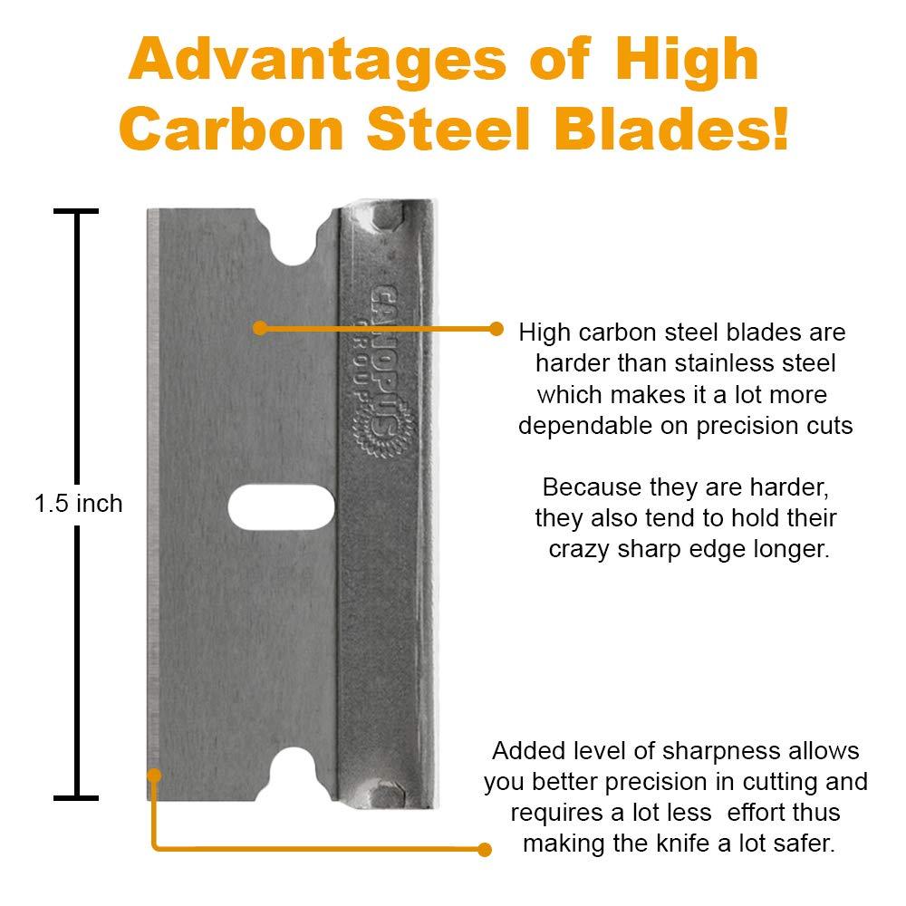 CANOPUS CANOPUS Single Edge Industrial Razor Blades, Safety Straight Edge Razor, 100% Made in USA, Box & Carton Cutter Replacement Blades, Glass and Paint Scraper Razor Blades (10 Pieces)