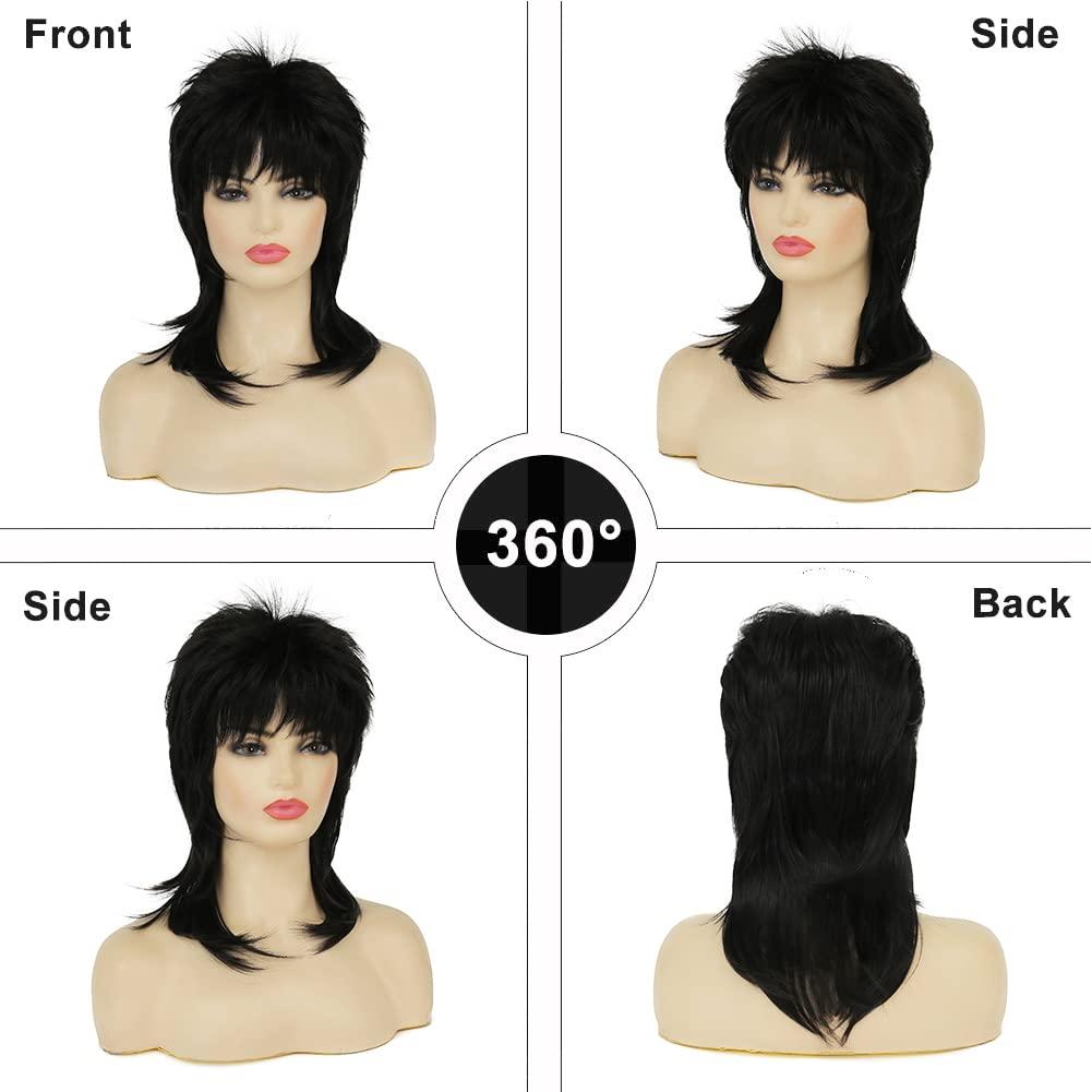 Amnenl Amnenl Mullet Wig for Women Black Wig Shoulder Length Shaggy Layered Wig Curly 80s Wig Heat Resistant Cosplay Daily Hair Wigs (Black)