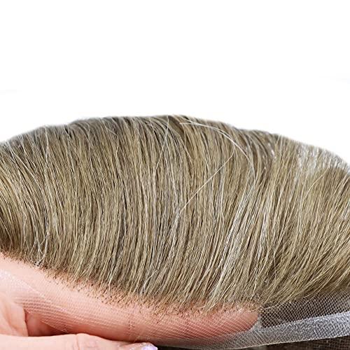 Generic Toupee for Men Real Human Hair Breathable French Lace Hair System For Men Bleached Knots Men Hair Piece Natural Hairline Durable Men Hairpiece Mens Hair Replacement System (8\'\' X 10\'\', #1720 #17 DARK ASH BLONDE WITH 20% GREY-100% Light Medium Den