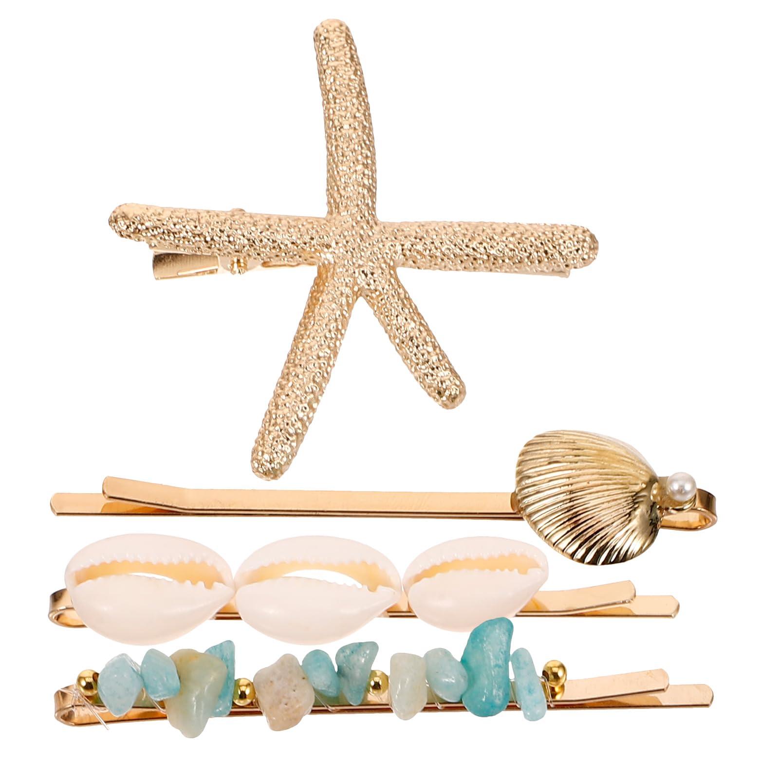 LOGOFUN LOGOFUN 4Pcs Ocean Themed Hair Clip Glitter Seashells Starfish Hairpins Metal Seashell Starfish Hair Styling Tools for Women Girls Summer Holiday Beach Theme Theme Party Hair Accessories