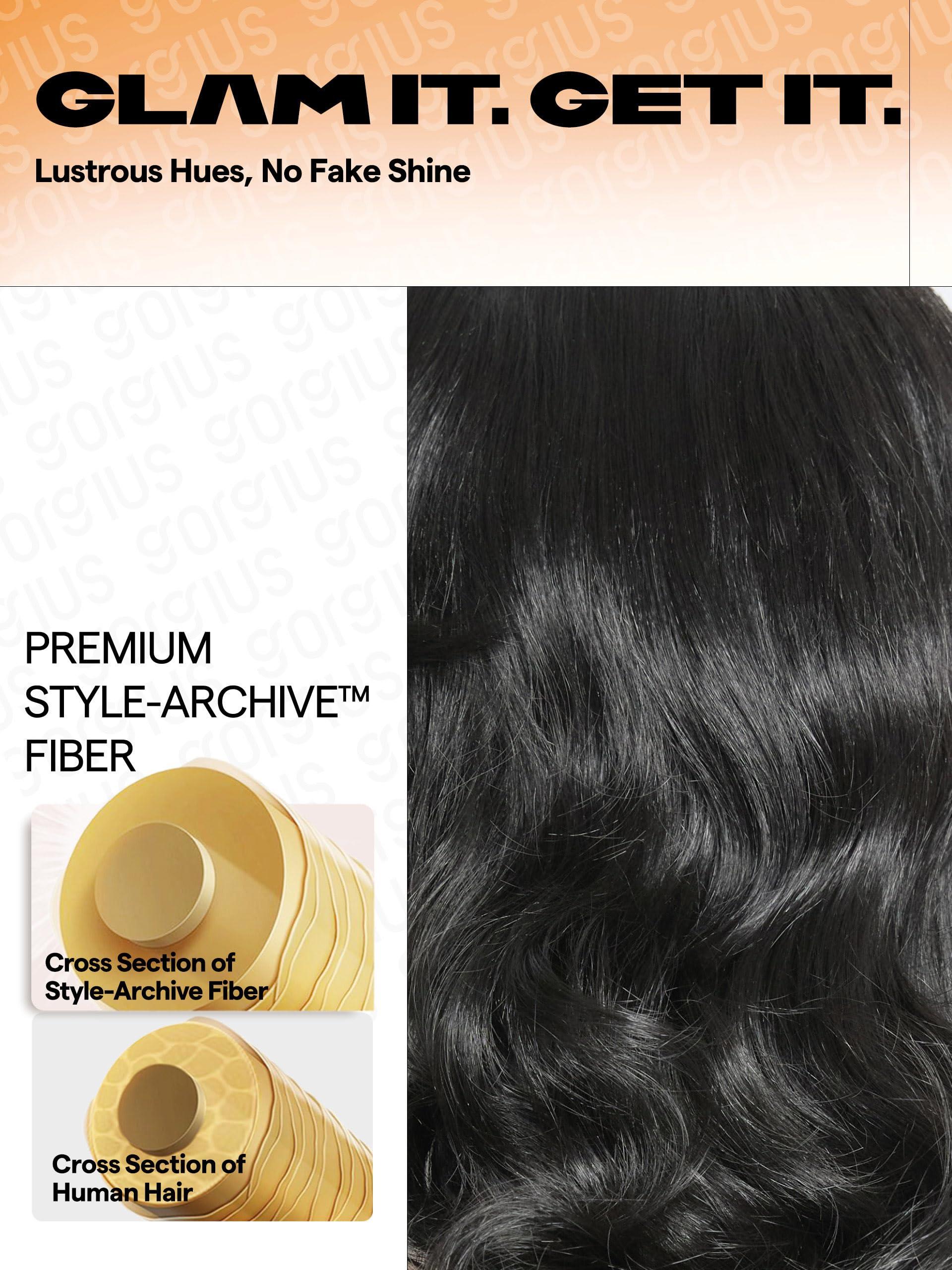 GORGIUS GORGIUS Black Body Wave Wig with Bangs Ready-to-Go Glueless Bang Wig Pre Bleached True Scalp Long Wavy Fringe Bangs Wig Upgraded with Style-Archive Premium Fiber