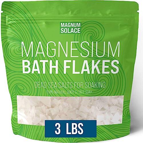 Magnum Solace Magnesium Flakes for Bath - Magnesium Chloride Flakes - Dead Sea Salts for Soaking, 3 LBS
