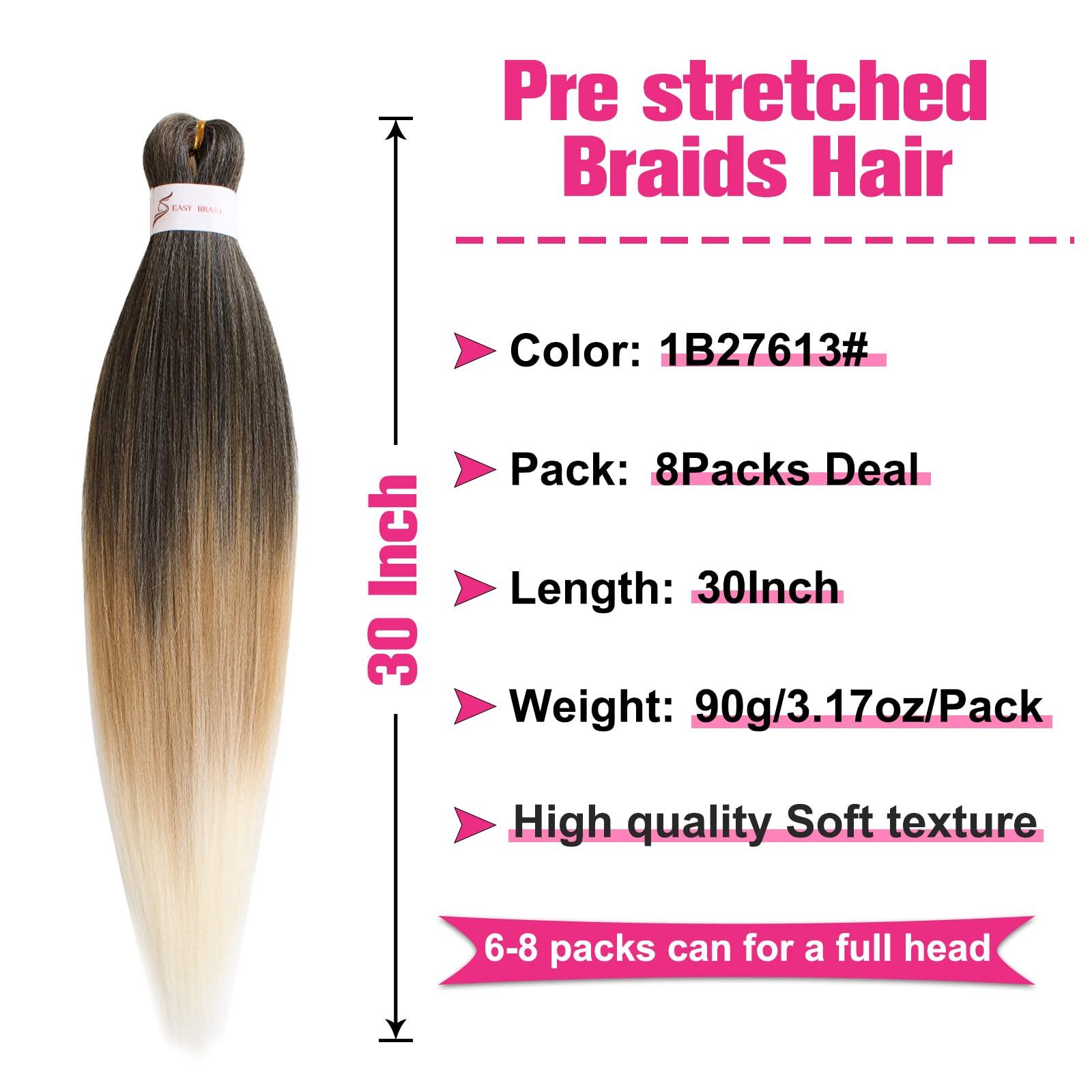 Union Beauty Unionbeauty Pre Streched Braiding Hair 30 Inch 8 Packs Ombre Brown Blonde Long Brading Hair Soft Yaki Texture Easy Braid Hair for Braids Hot Water Setting Synthetic Crochet Hair Extensions (1B27613#)