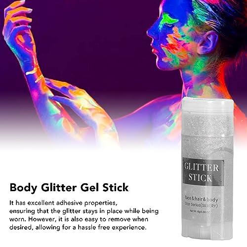Airshi Body Glitter Stick, Skin Friendly Lasting Mild Silver Sparkling Body Glitter Gel for Hair for Parties