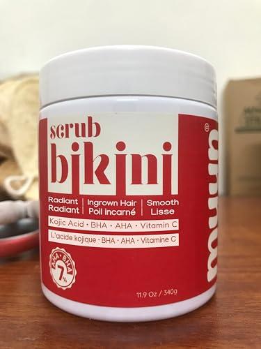 Muun Bikini Area Exfoliator, 2% Kojic Acid Vitamin C & 7% AHA/BHA Even Skin Tone & Ingrown Hair - Underarm Scrub - Radian, Smoothe & Soften Body Scrub