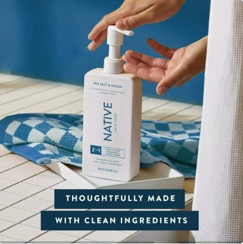 Hair Care And Body Wash Native - Hair and Body Wash - 2 in 1 Shampoo and Conditioner And Body Wash - Sea Salt & Cedar - Contain Naturally Derived Ingredients | All Hair - 16.5 and 18 FLOz - Pack Of 02
