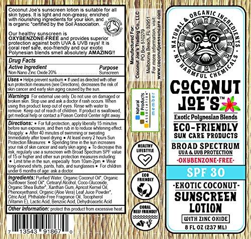 Coconut Joe's Sun Care 3-PACK | Zinc Oxide Sunscreen from Coconut Joe's | Natural & Organic Sunscreen Lotion, Mineral Sunscreen, SPF 30, Natural Sunscreen, 8 ounce bottle