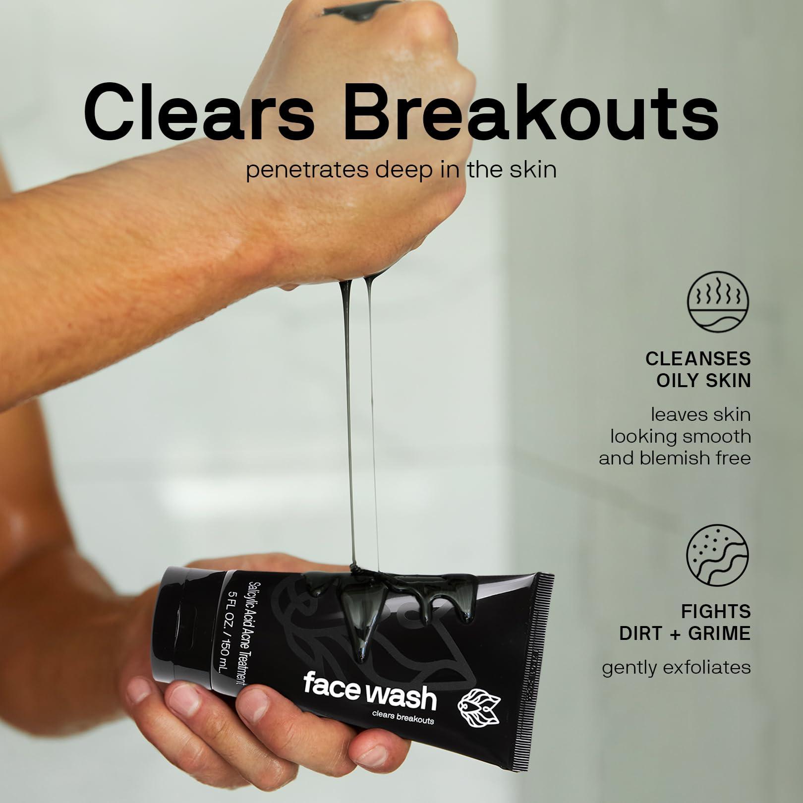 Black Wolf Black Wolf Charcoal Powder Body Wash for Men & Charcoal Powder Face Wash Facial Cleanser Bundle