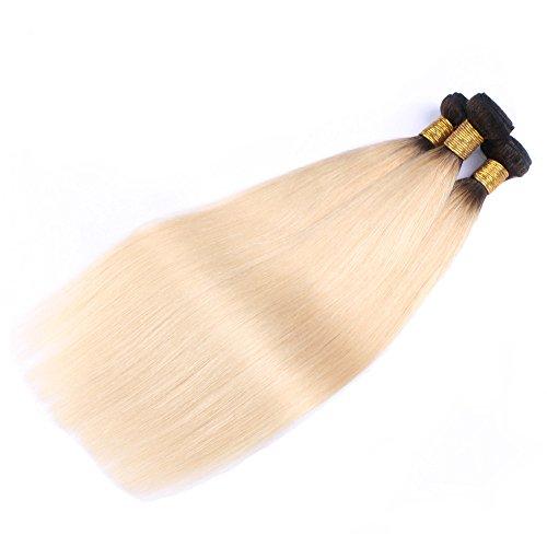 DaJun DaJun Blonde Hair Bundles Platinum Blond Hair Weave #613 Natural Straight wefts 100g/pc #1b/613 100% Brazilian Remy Human Hair Extensions 8" 1b/613