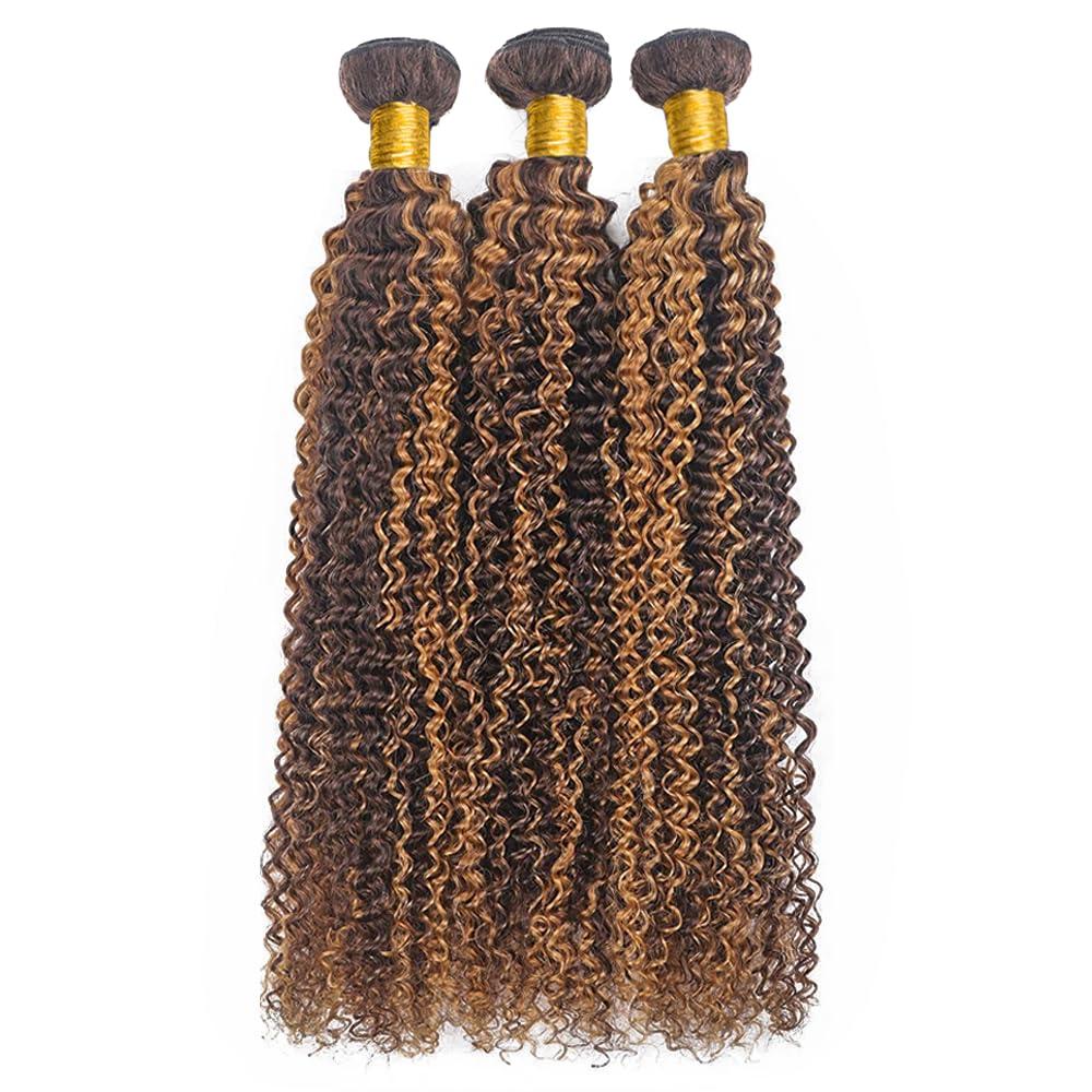 Biottihair Brown Bundles Human Hair Highlight Curly Wave Bundles 14 16 18 Inch Soft and Healthy P4/30 Human Hair Bundles Brazilian Hair 3 Bundles