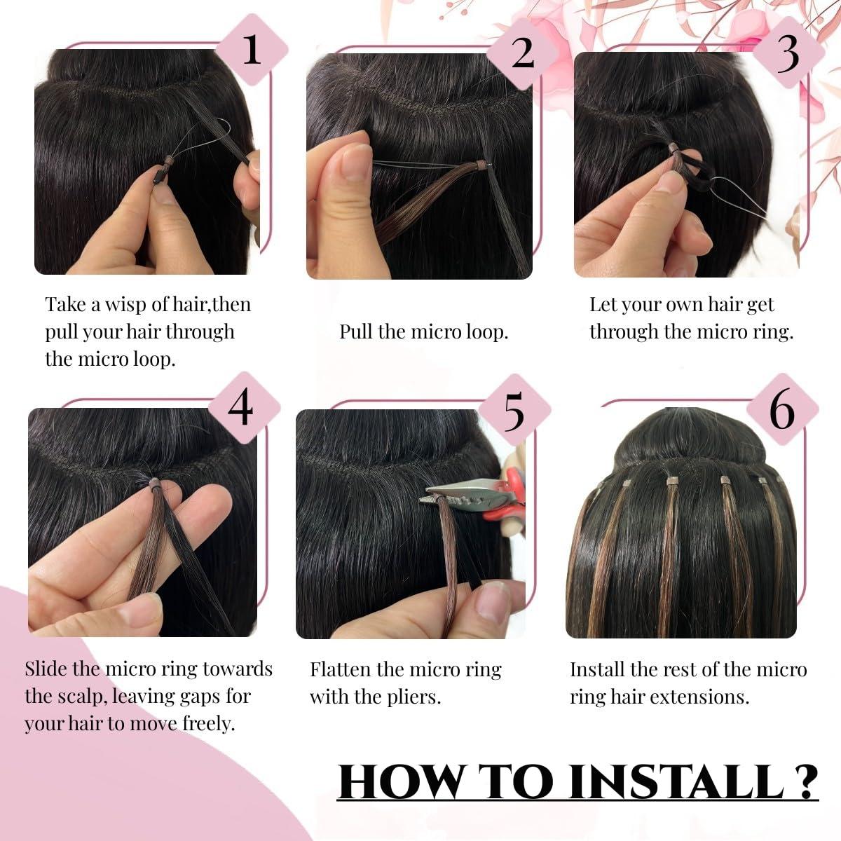 Kpvxxve Kpvxxve Microlink Extensions Human Hair 20 Inch Micro Loop Hair Extensions Long Straight Hair Brown with Bleach Blonde Highlight #4/613 Hair Extensions Real Human Hair 50g 1g/s