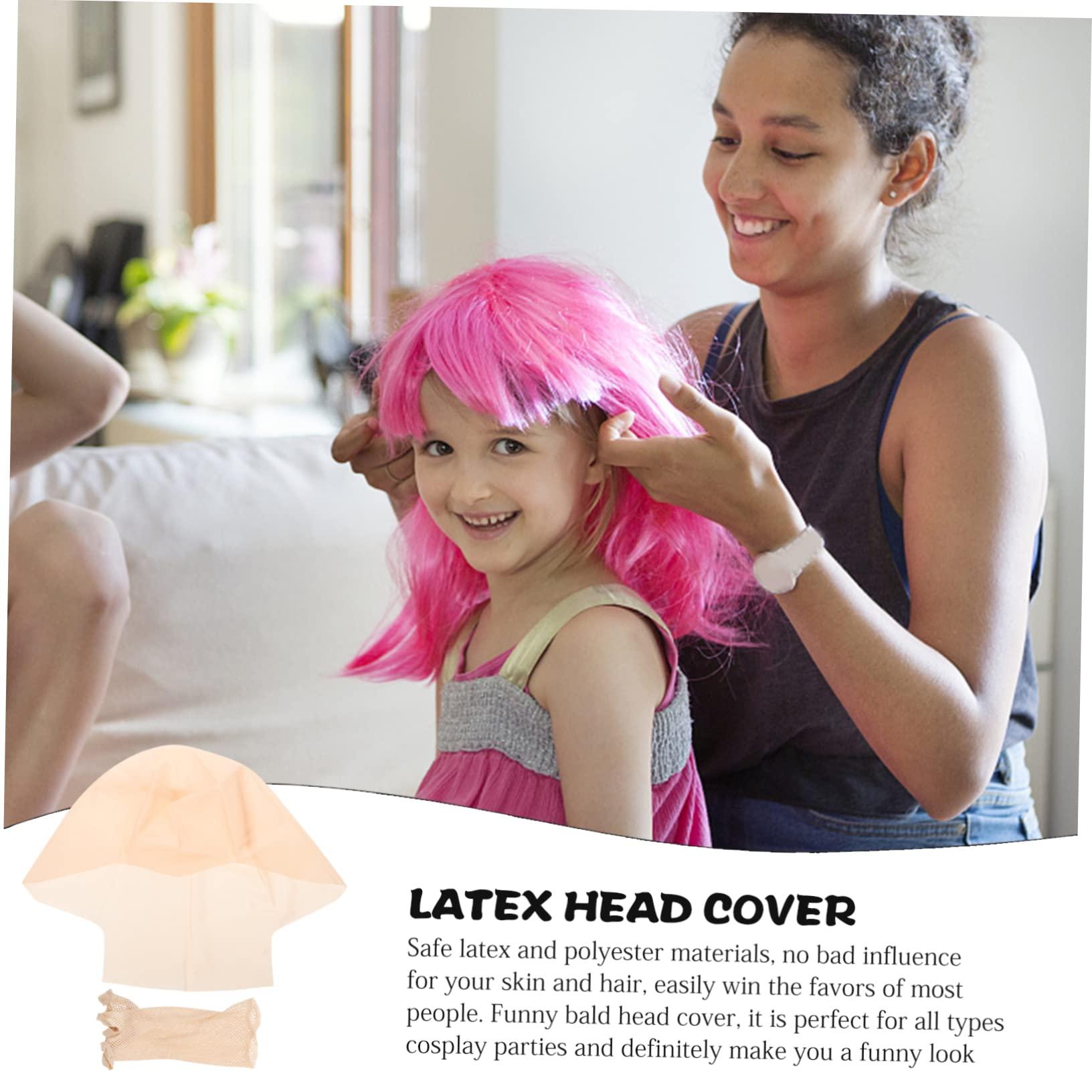 LALAFINA 2 Sets Latex Bald Cover Cosplay Bald Head Cover Adults Bald Head Cover Halloween Bald Head Cover Cosplay Costume Bald Prop Funny Bald Head Cover Latex Bald Head Cover Bald Caps