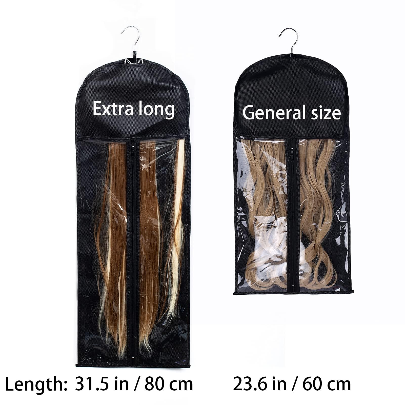 RJMBMUP RJMBMUP 4 Pack Hair Extension Holder Wig Storage Bag with Hanger Hairpieces Ponytail Bundles Storage Carrier Case for Store Style Hair Travel Hair Extensions Bag